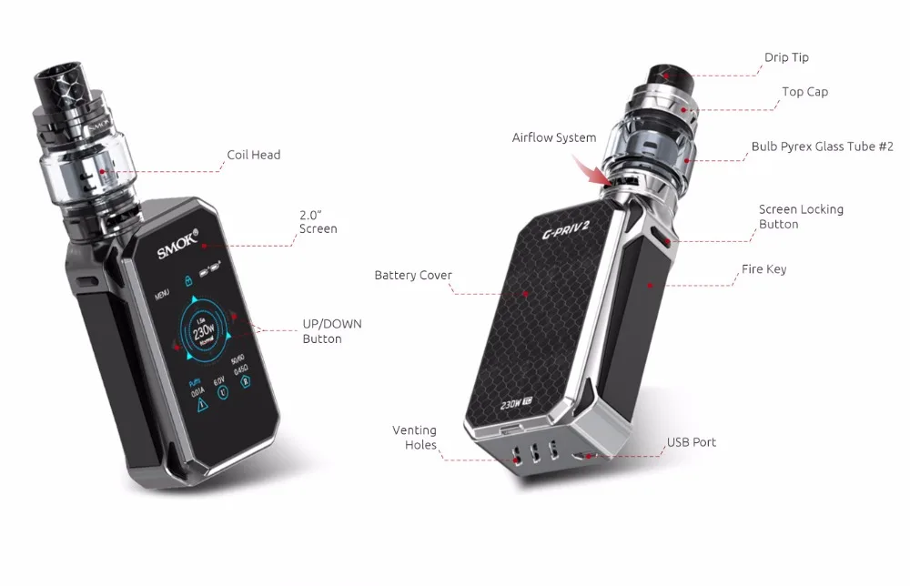 SMOK G-PRIV, 2 комплекта, роскошное издание, 230 Вт, G PRIV, 2 коробки, мод TFV12 Prince Tank, 8 мл, атомайзер Smok Vape VS SMOK MAG Kit X Priv
