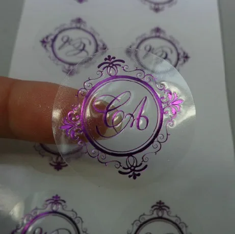 На заказ фиолетовый цвет фольга прозрачный клей ПВХ наклейки этикетки печать