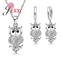 lively design owl pretty shape 925 sterling silver fashion jewelry set cubic zirconia women pendant necklace earrings