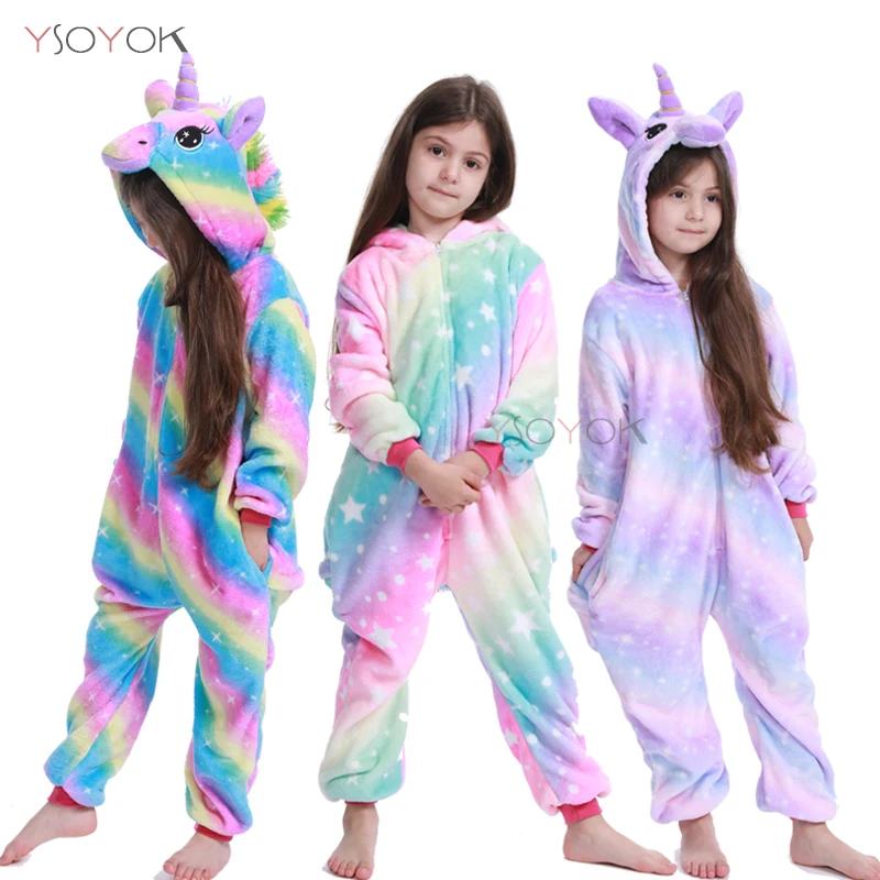 Kigurumi Pajamas Kids Unicorn Onesie Cartoon Boy Girl Animal Stitch Jumpsuit Baby Pyjama Women Sleepwear Winter Sleepers Blanket