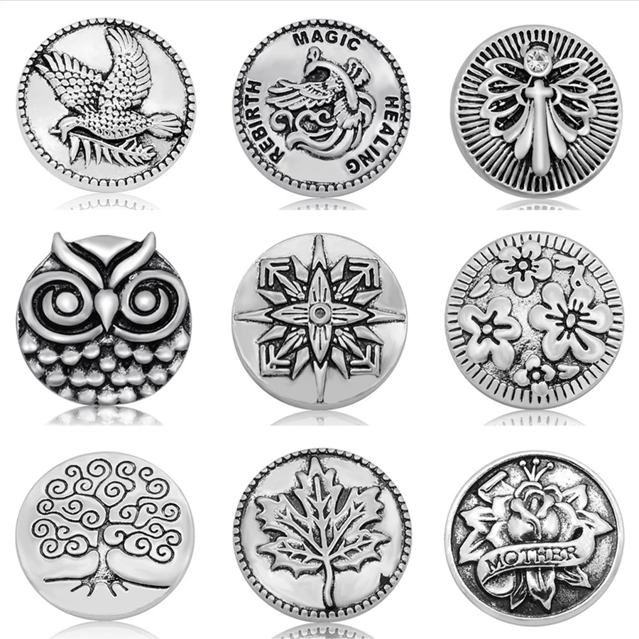 

New Charm Beauty Round Animals Flowers words pattern 18mm snap buttons fit DIY snap jewelry wholesale