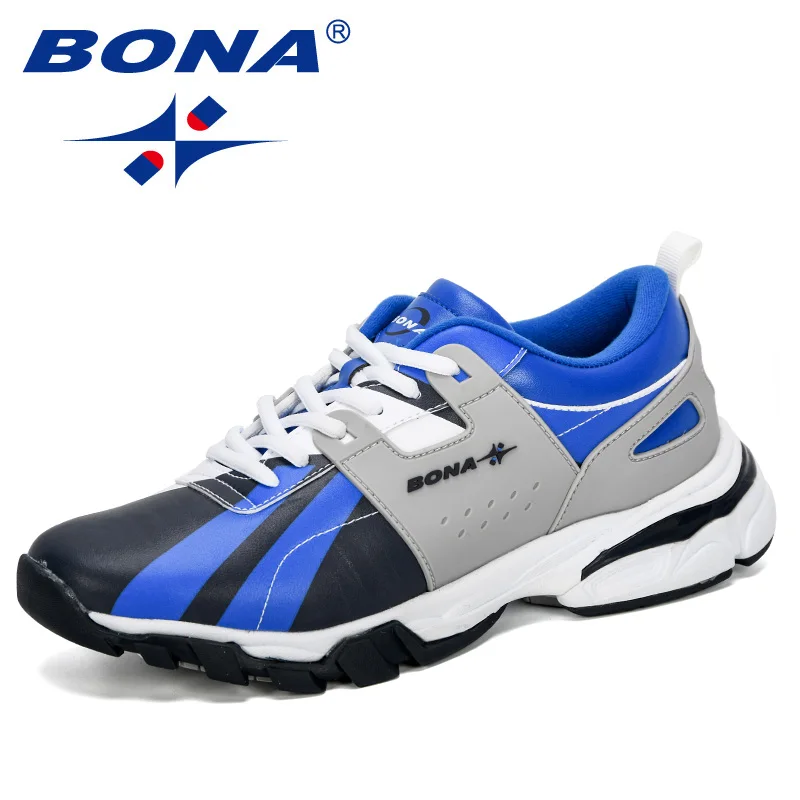 White D blue R blue BONA/Новинка года; дизайнерская Классическая Стильная мужская обувь для бега; уличные кроссовки; мужские кроссовки для бега; Мужская Спортивная обувь - Цвет: White D blue R blue