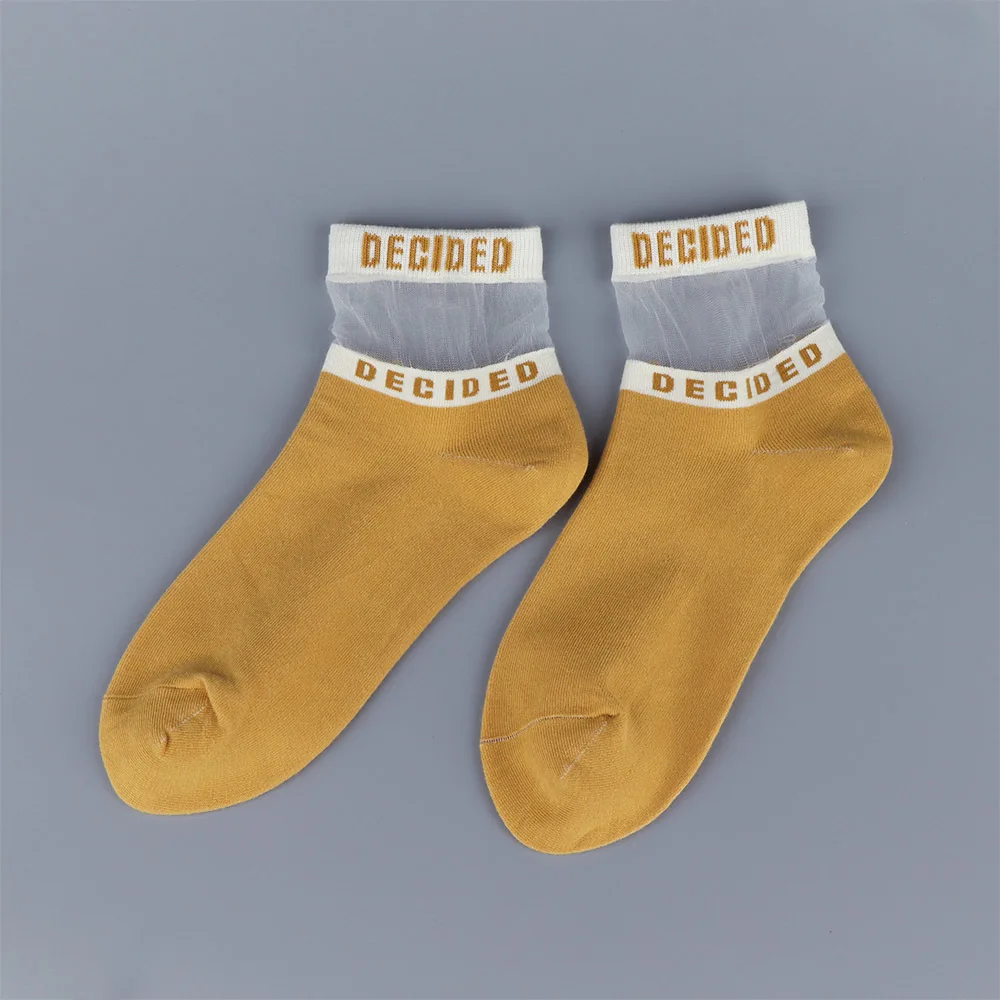 V-Hanver 1 Pair Fashion Korean Style Harajuku Women Cotton Silk Short Socks Bright Color Letters Lace Casual Breathable | Женская одежда