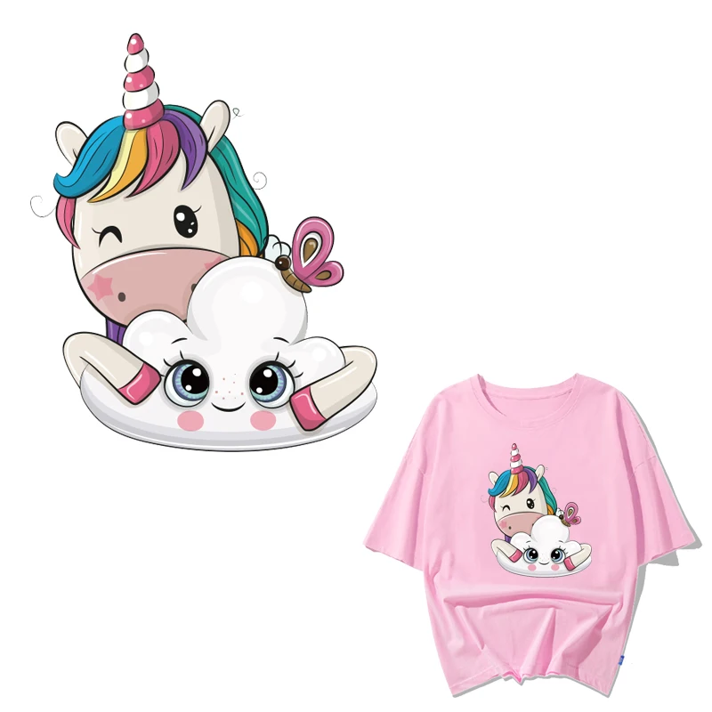 

Iron on Transfer Cartoon Unicorn Patches for Kids Clothing DIY T-shirt Applique Heat Transfer Vinyl Ironing Stickers Heat Press