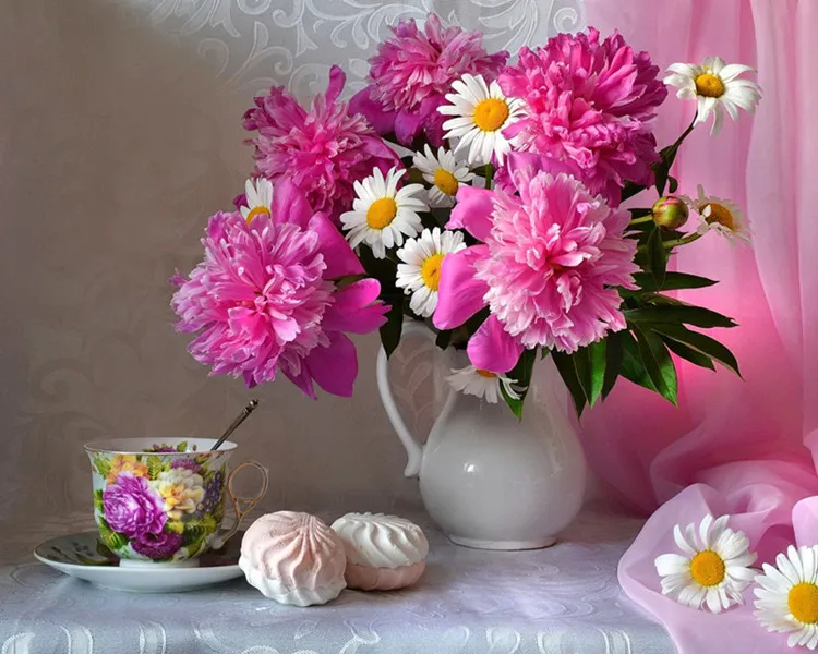 

DIY 5d Diamond Painting Tea Pink Flower Embroidery Cross Stitch Home Decoration Full Square/round Drill Picture By Numbers