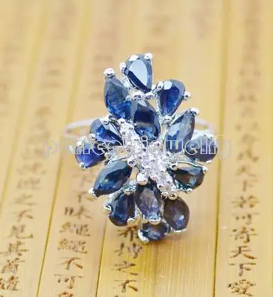 Natural sapphire ring 0.5ct*14pcs gemstone Free shipping real 925 sterling silver Fine jewelry #C190118007 | Украшения и