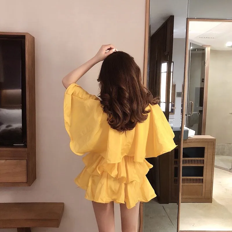 

Ulzzang Fashion Brand Summer Sweet Party Style Blouse Chiffon Women Tops O-neck Shirts Ruffles Blusa Vetement Femme White Yellow