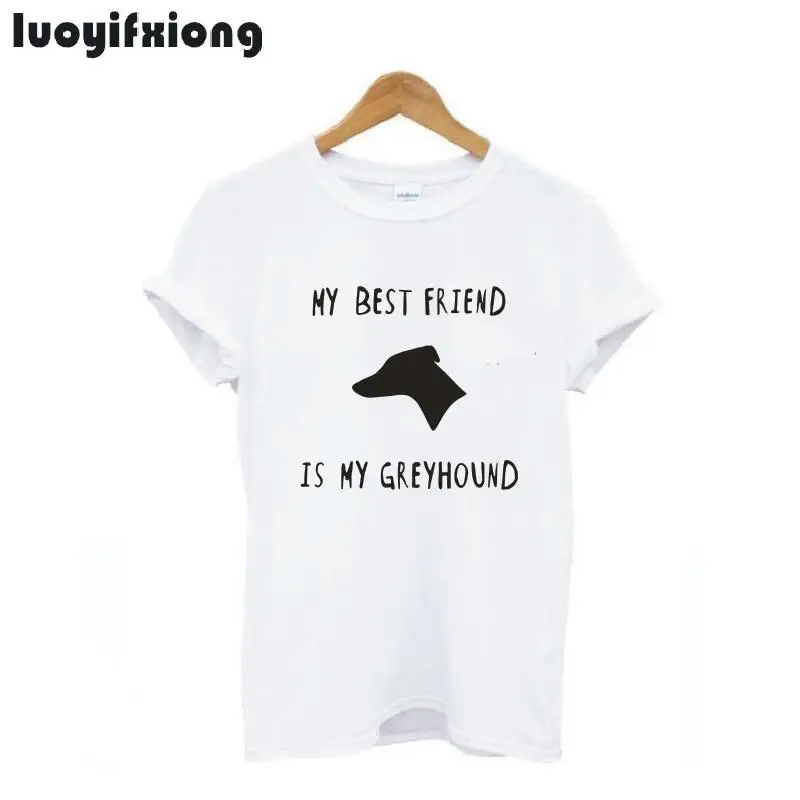 

Женская футболка с принтом My Best Friend Is My Greyhound, Повседневная футболка с коротким рукавом и круглым вырезом, Женская хипстерская забавная футб...