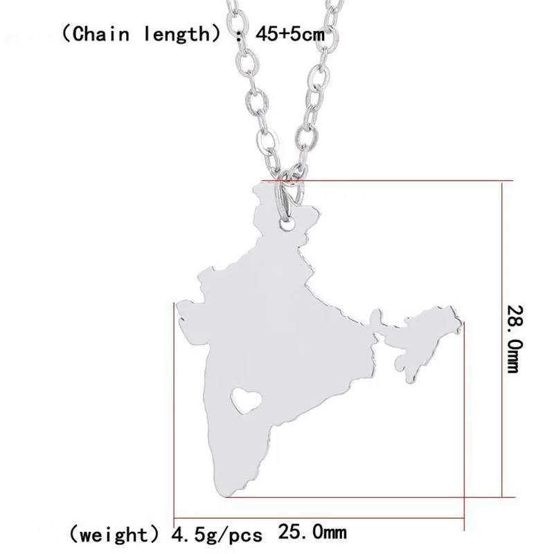 

New India Map Necklace Silver Color Stainless Steel India Map Pendant Necklace Women Map Memorial Jewellery