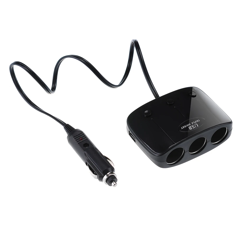 3-Socket двойной USB автомобильное зарядное устройство от прикуривателя сплиттер