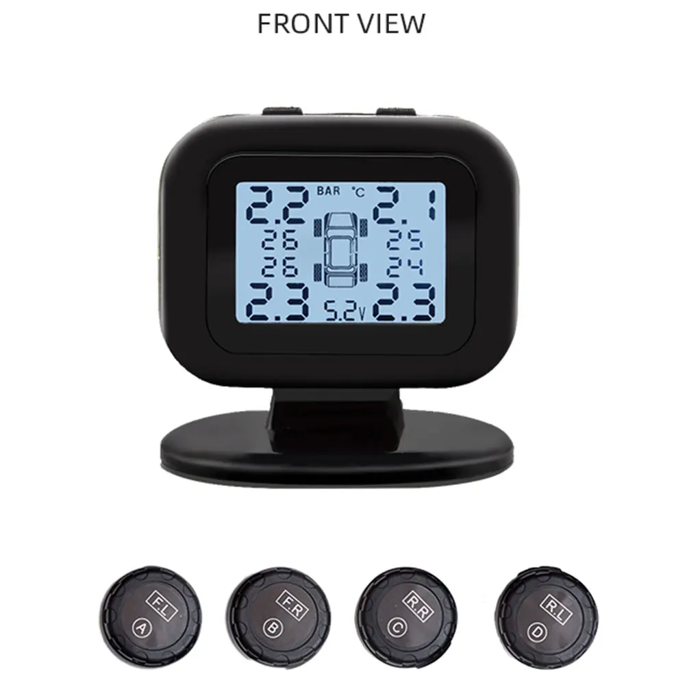 Vehemo 5 в ЖК-дисплей TPMS монитор давления в шинах Универсальный Tmps цифровой USB солнечная зарядка внешний внутренний датчик система мониторинга