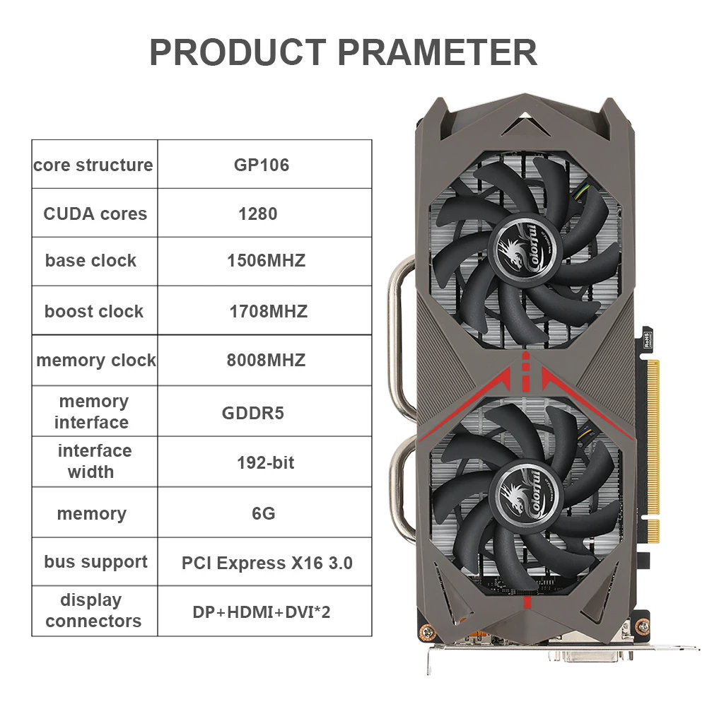 Красочная видеокарта NVIDIA GeForce GTX 1060 GPU 6GB GDDR5 192bit Gaming 6144M PCI-E X16 3,0 VR Ready DVI+ HDMI+ 3* DP порт