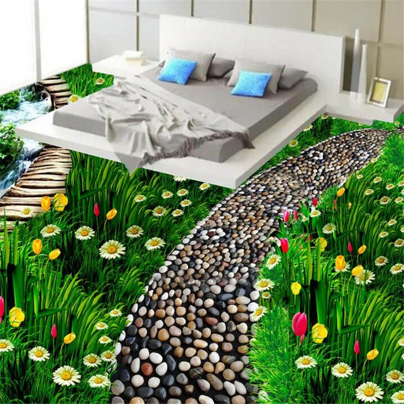 Большой индивидуальный покраска пола 3d для цветочной зеленой травы природы