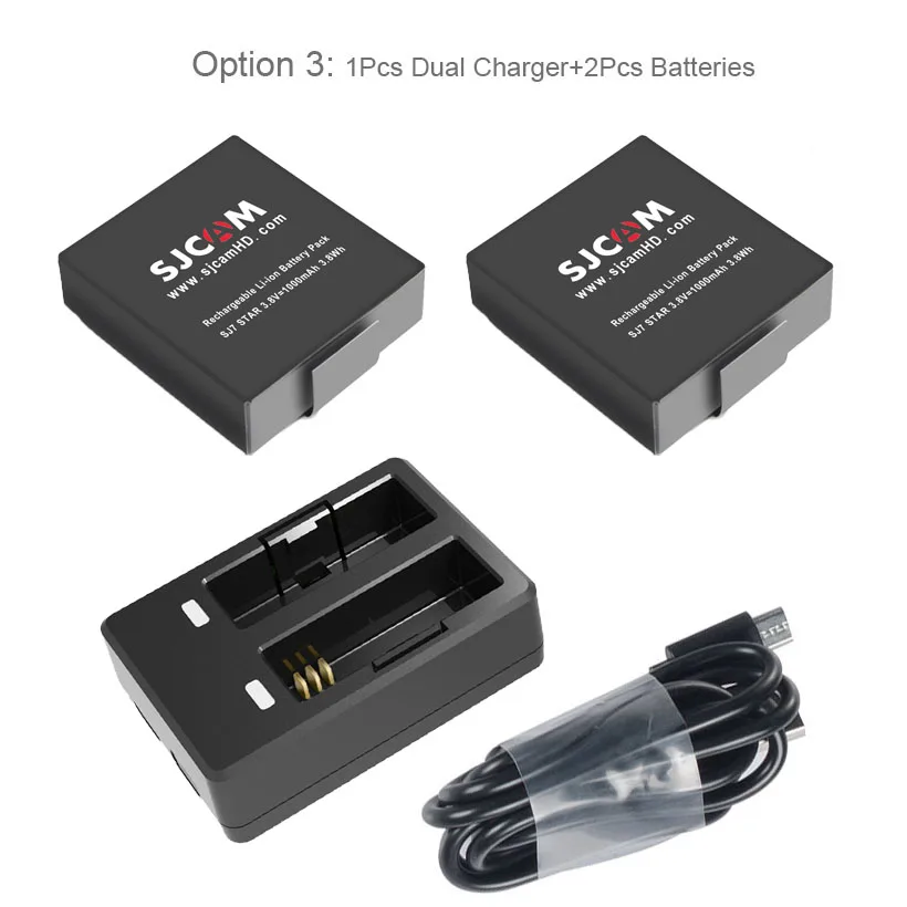 Original SJCAM SJ7 Star Battery Accessories Dual Charger 1000mAh 3.8V Li-ion Batteries For Action Camera | Электроника
