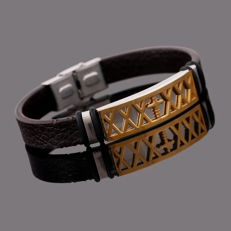 Lexile браслет религиозных черный кожаный Украшения для мужчин золото Цвет крест