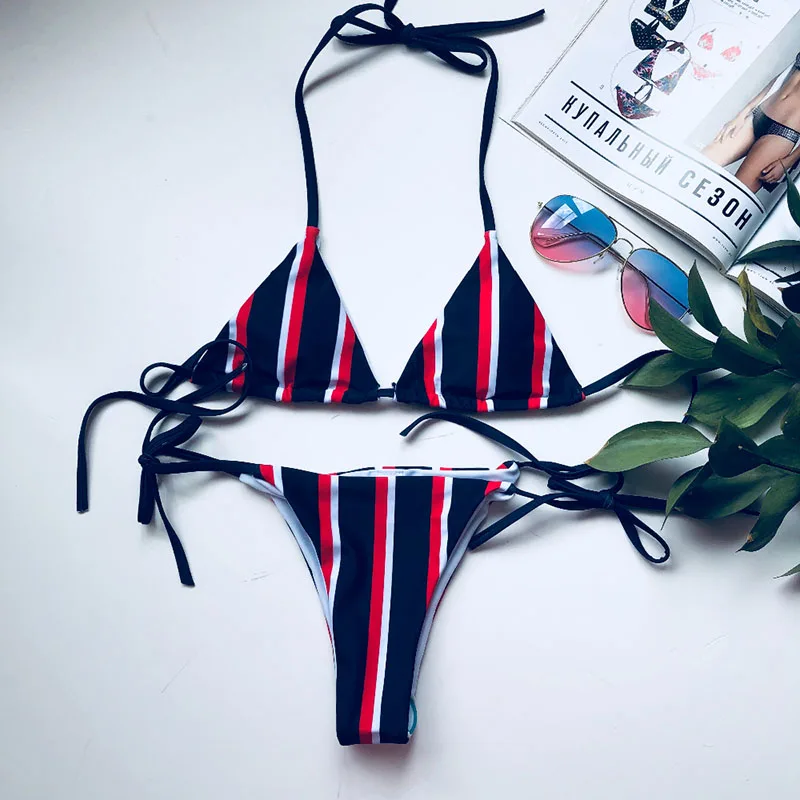 Aimire Striped Brazilian Bikini Push Up Sexy String Thong Set Padded High Neck Bikinis Women 2018 Summer Swimwear Suit |