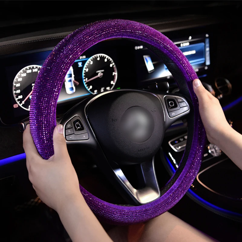Роскошные Кристальные фиолетовые красные розовые Чехлы рулевого колеса автомобиля для женщин и девочек Стразы покрытые автомобилем аксессуары для рулевого колеса