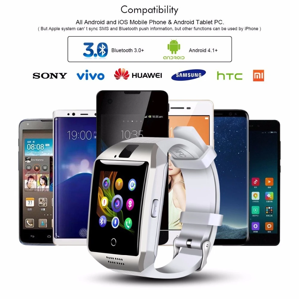 Смарт-часы с Камера Q18 Bluetooth SmartWatch SIM TF слот для карты Фитнес трекер активности