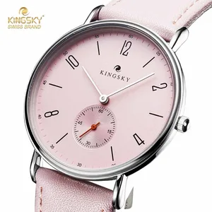 Женские кварцевые часы Kingsky, кварцевые аналоговые часы с кожаным ремешком, маленькие часы