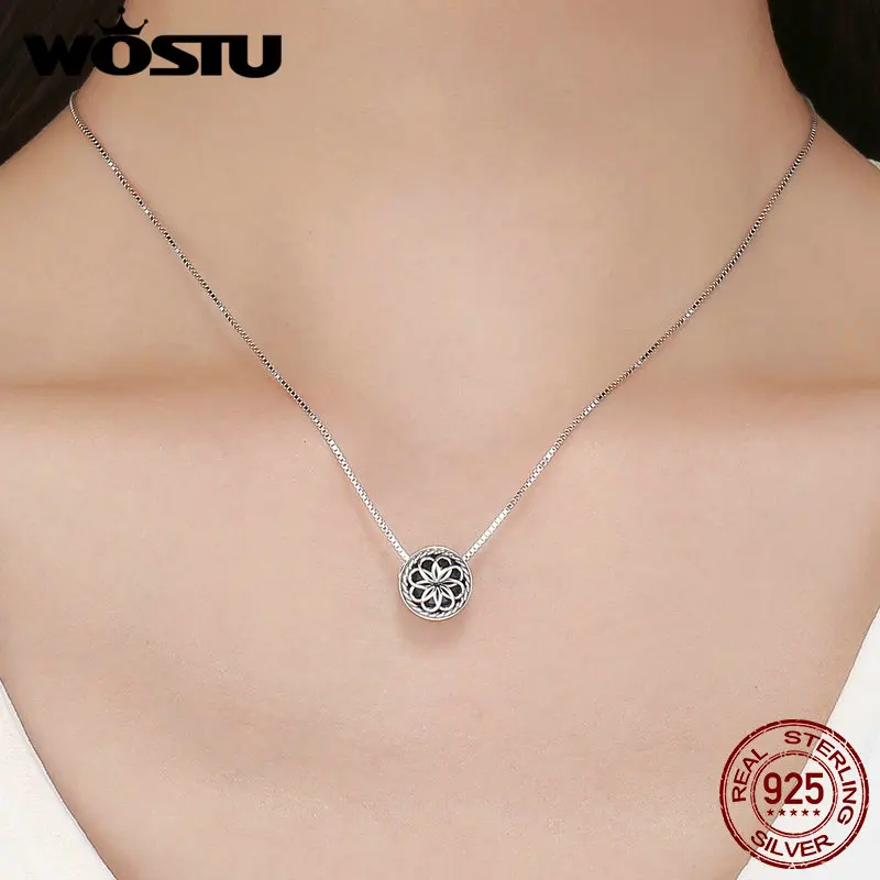 WOSTU, натуральная 925 пробы, серебряный, винтажный, цветы, бусины, подходят,, сделай сам, браслет, для женщин, хорошее, S925, ювелирное изделие, подарок CQC712