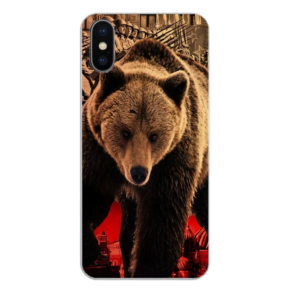 For Huawei Honor 8 8C 8X 9 10 7A 7C Mate 20 Lite Pro P Smart Plus Moscow Russian Brown Bear Art printed TPU Transparent Cases |