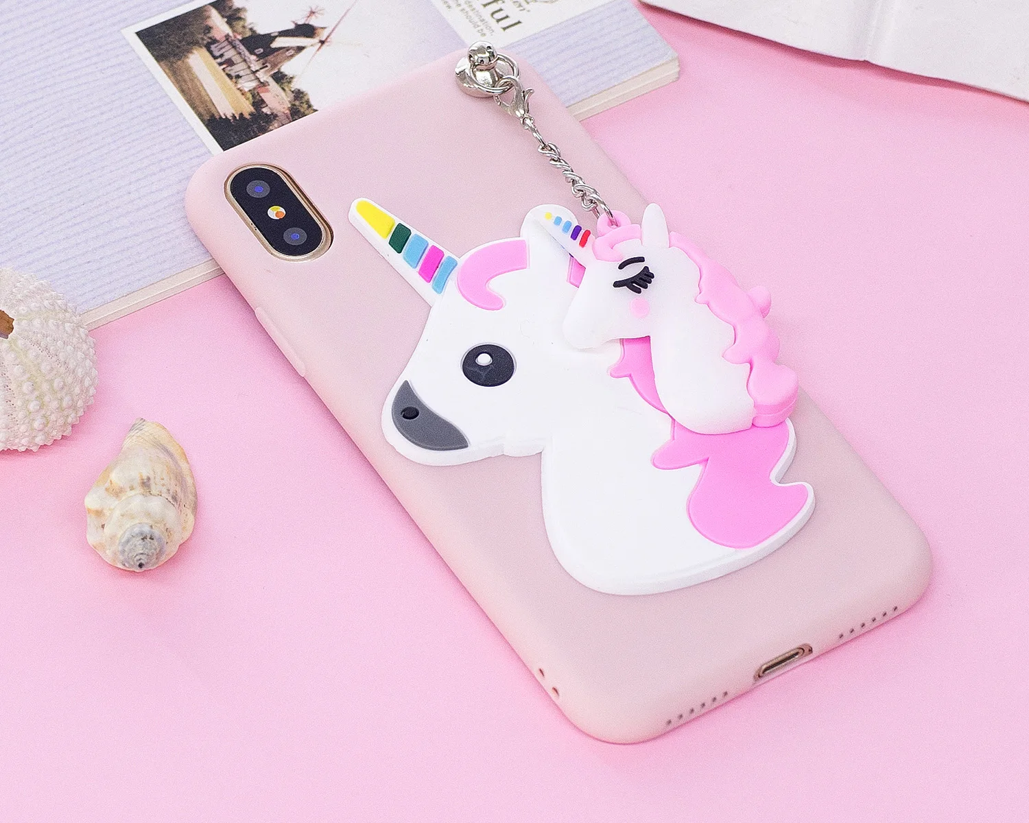 VRLucky Unicorn Soft TPU Phone Case Cover with Cute Cartoon Pendant For iPhone X 8 7 Plus 6 6s 5 5s SE |