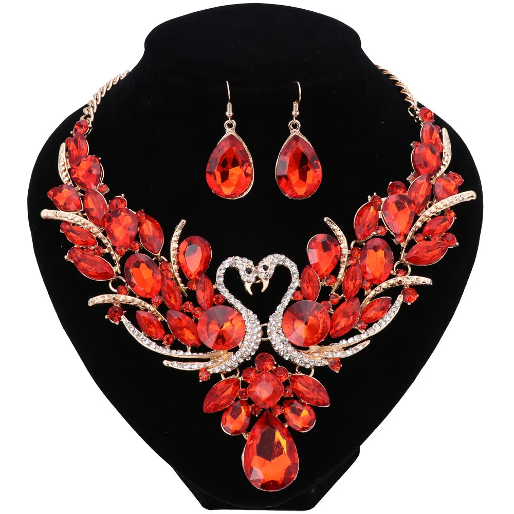 Женский ювелирный комплект из колье и серёг цинкового сплава|necklace earring|red crystalcrystals