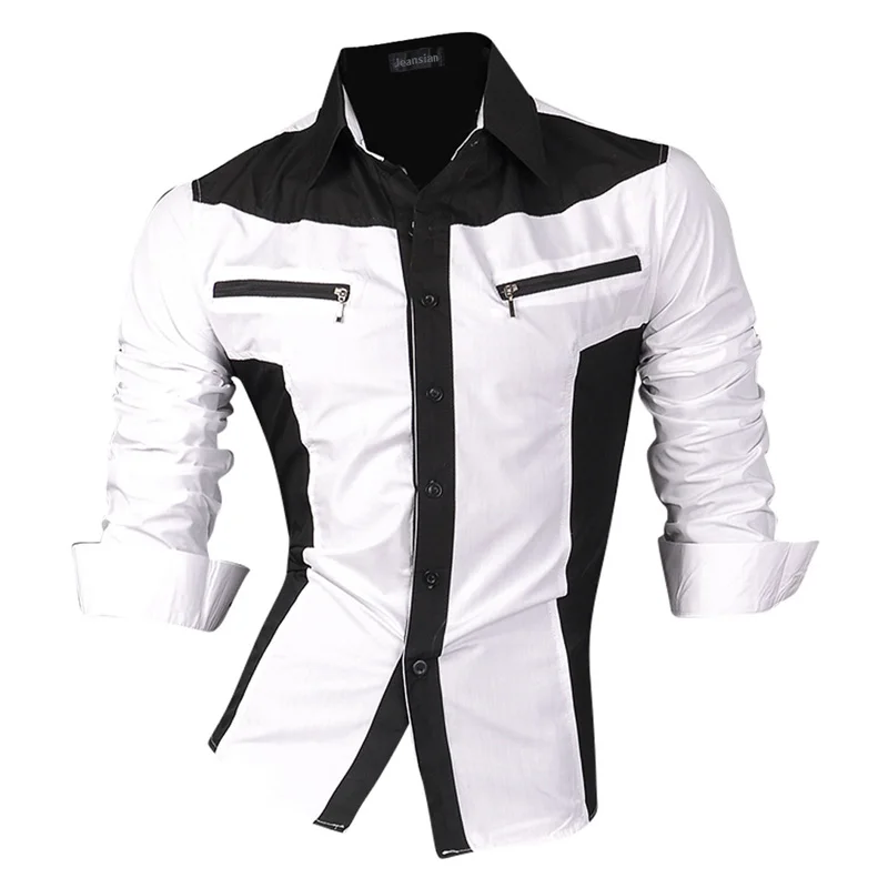 jeansian Spring Autumn Features Shirts Men Casual Shirt Long Sleeve Slim Fit Male Shirts Zipper Decoration (No Pockets) Z018