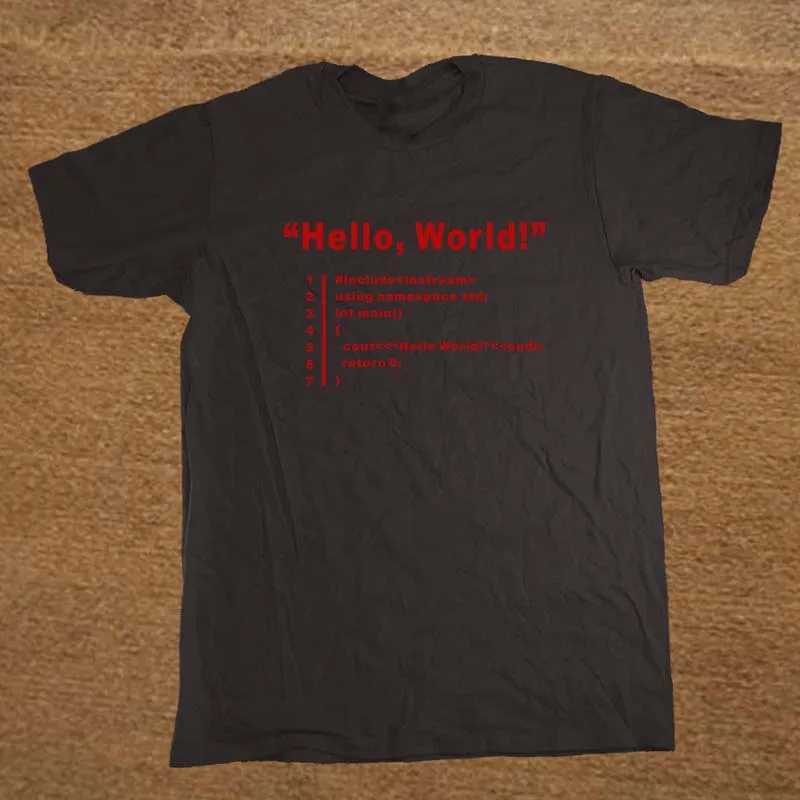 Веселая футболка унисекс с надписью «HELLO WORLD Geek Team Programmer», Мужская хлопковая футболка с коротким рукавом, футболки - Цвет: BLACK
