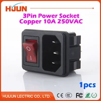 1pcs high quality 3 pin male safe power socket red led switch copper inlet connector plug 10a 250v ac computer apparatus