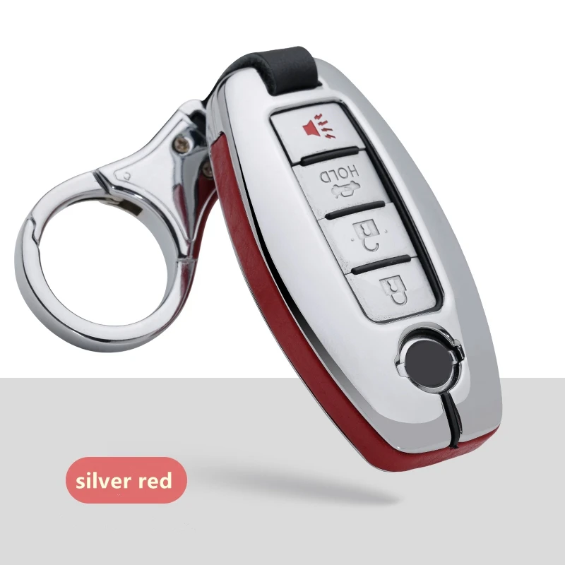 silver red Автомобильный брелок из натуральной кожи, чехол, карман для Nissan Versa Murano Rogue Armada Sentra Qashqai X-Trail ForInfiniti FX35 QX50 - Название цвета: silver red