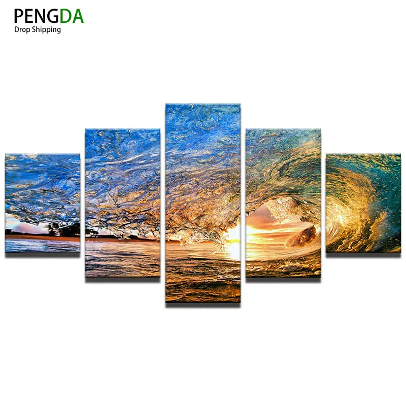 PENGDA Frames Abstract Canvas Painting 5 Panels Landscape Wall Art Oil Poster Modular Pictures For Living Room Home Decor | Дом и сад