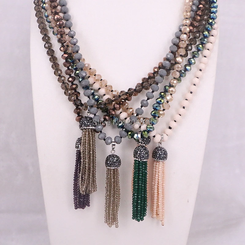 10 шт. модные ожерелья с подвеской в богемном стиле узлом и кристаллами кисточками