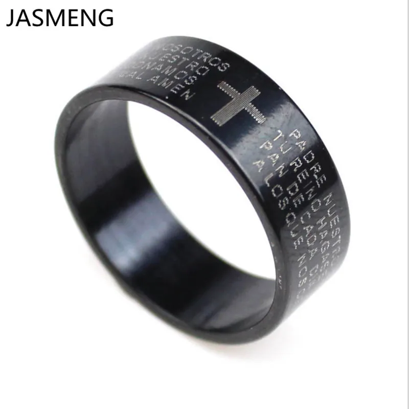 Черный крест из нержавеющей стали молитва палец кольца никогда не выцветает