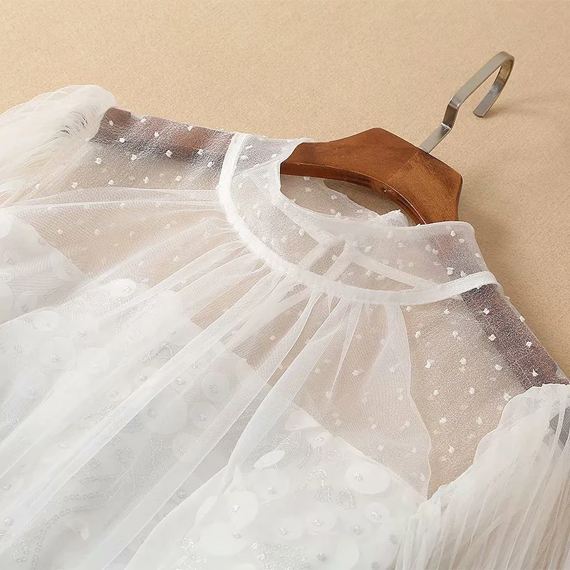 2019 Новое модное милое Сетчатое платье высокого качества с длинным рукавом O_neck