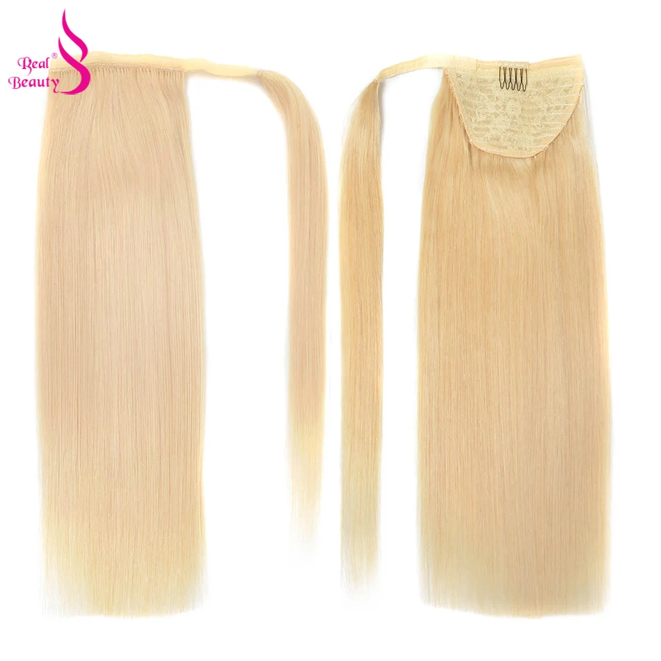 Настоящая красота 120 г прямые волосы конский хвост remy бразильские ленты зажимы для волос-в человеческие волосы для наращивания конский хвост машина