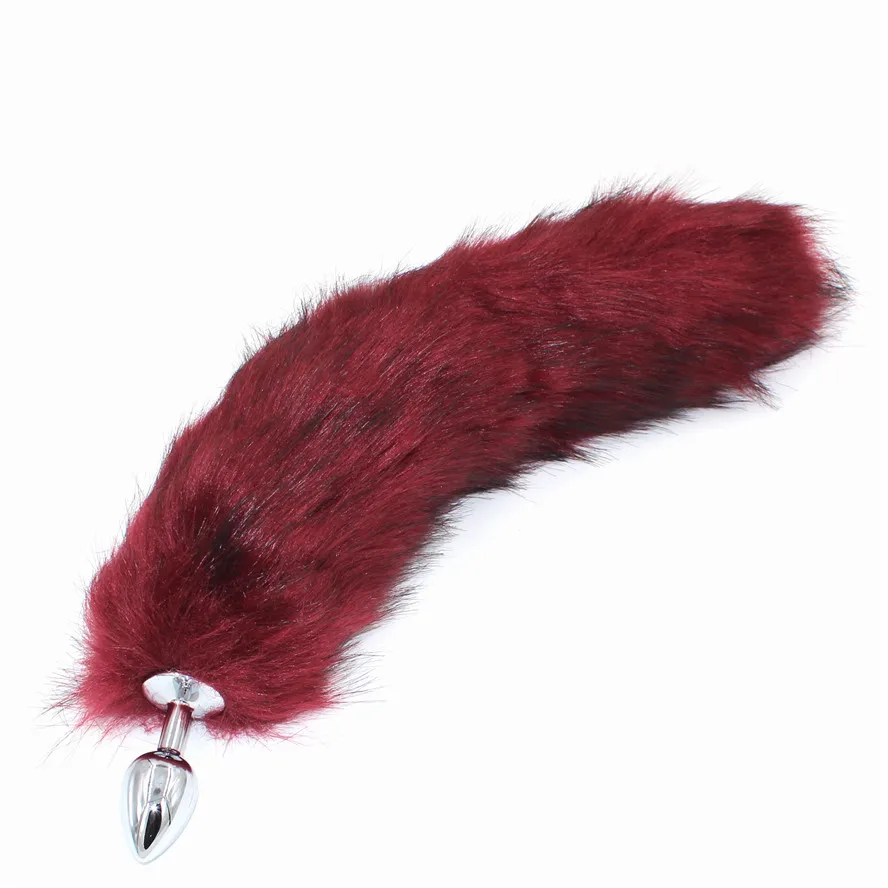 Wine Red Artificial Fox Tail Plush Fur With Metal Anal plug 40cm Long Butt Sex Toys cosplay Role Play Drop Shipping | Красота и