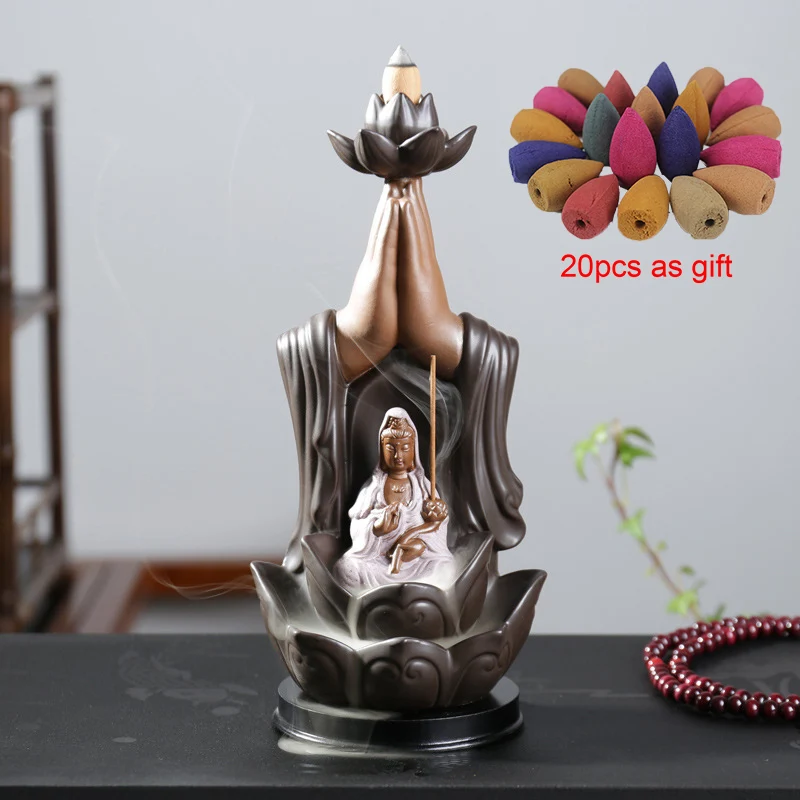 Guanyin Ароматическая горелка с обратным потоком татхагата Будда керамические Благовония конусы палочка держатель домашний офис Чайный дом домашний декор Прямая поставка - Цвет: Guanyin