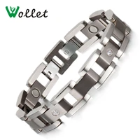 wollet jewelry luxury magnetic titanium bracelet for men women shiny crystal fashion silver color cz stone simple design health