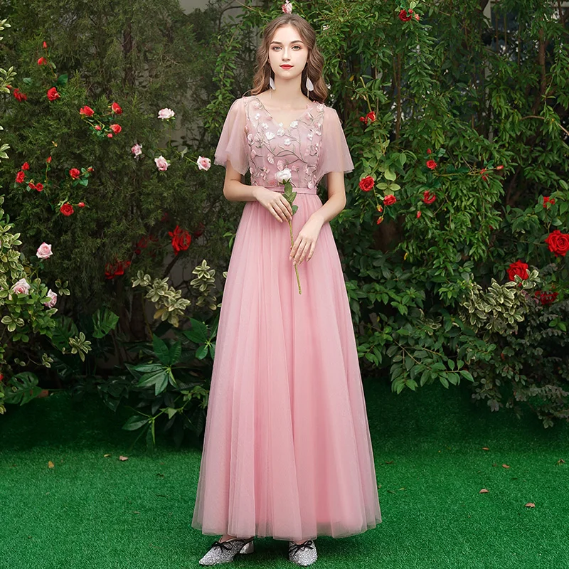 Женское длинное платье подружки невесты серое ТРАПЕЦИЕВИДНОЕ ПЛАТЬЕ со шлейфом