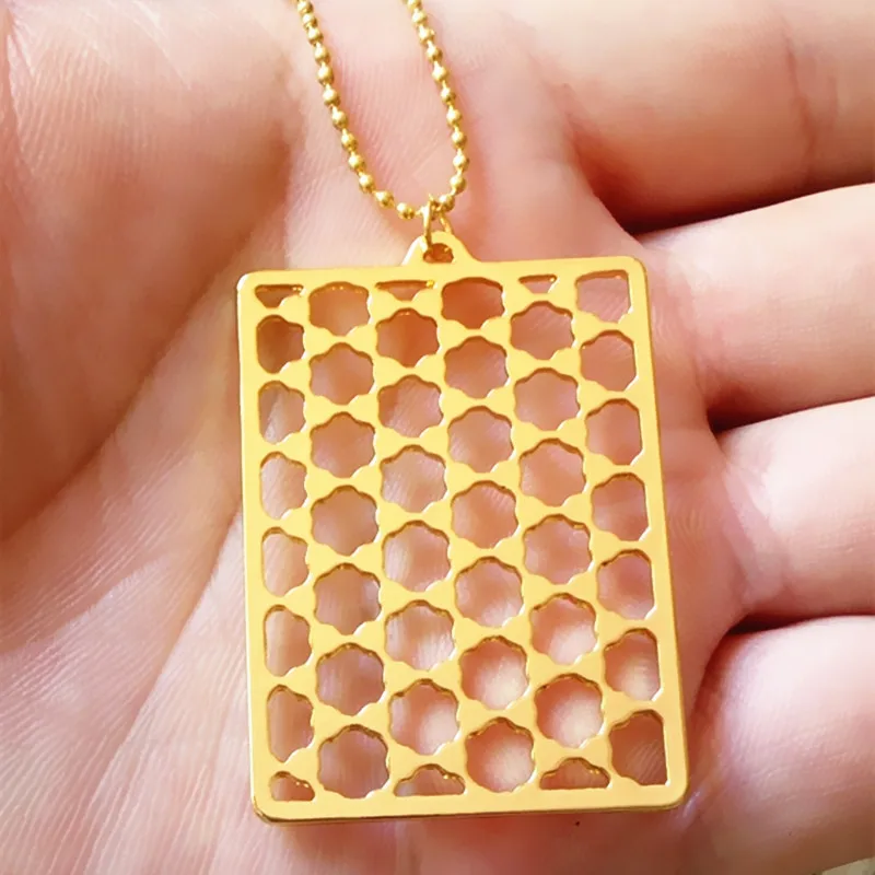 Drop shipping Geometry Graphene structure necklace chemistry Hexagonal statement pendant Gold/Silver plated With 50cm ball chain | Украшения