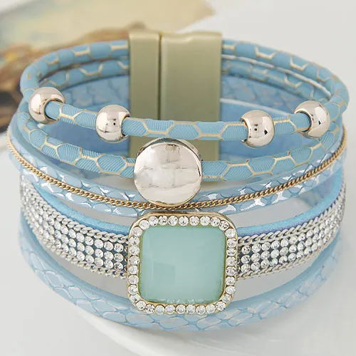 LEMOER Boho женский модный браслет с драгоценными камнями магнитные кожаные браслеты