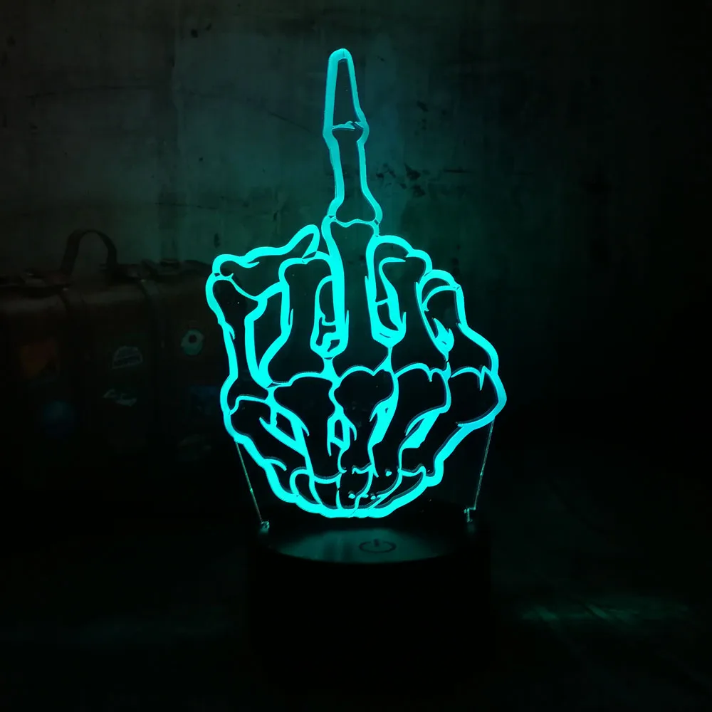 Новые классные 3D светодиодный ночной Светильник средний палец RGB 7 цветов