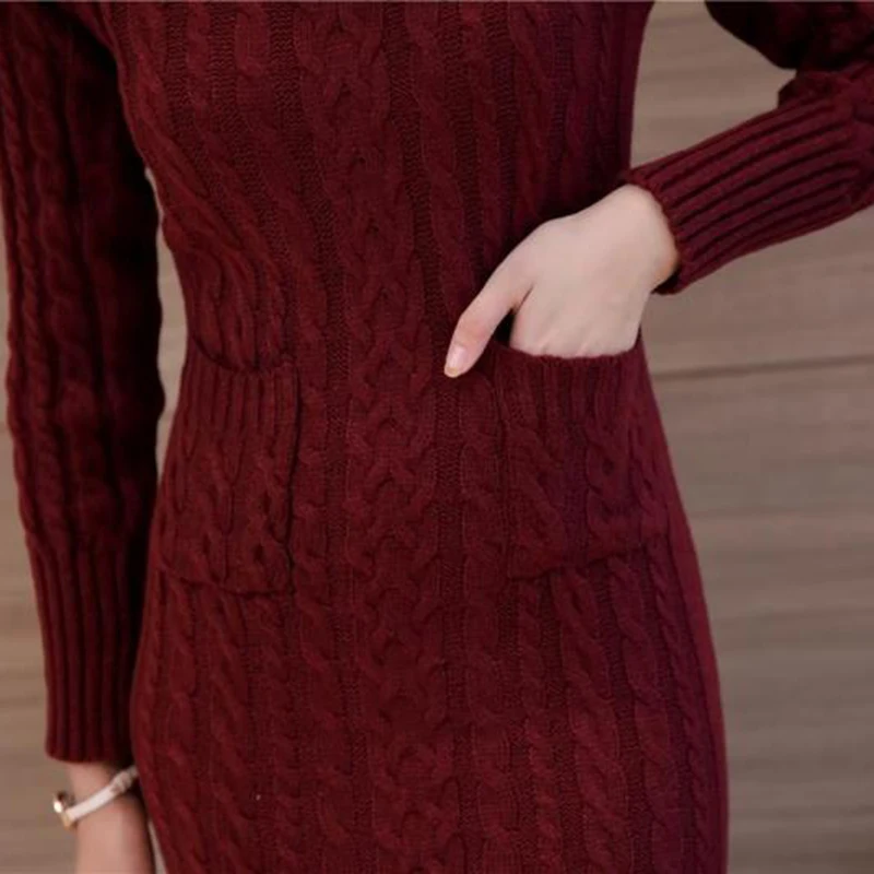 Новинка 2019 женский свитер водолазка Облегающее вязаное платье с длинным рукавом