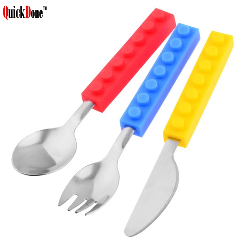 QuickDone Bricks Fork Silicone Stainless Steel Kids Travel Child Portable Picnic Tools Children Cute Dinnerware CKC1437 | Дом и сад