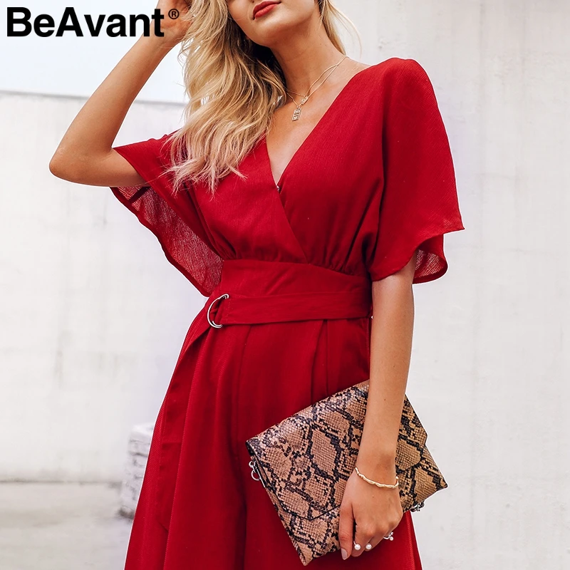 BeAvant короткий рукав летняя с высокой талией комбинезон для женщин v образный - Фото №1