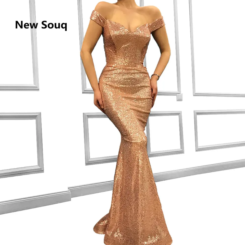 Fashion Rose Gold Sequins Prom Dresses Off The Shoulder Sleeveless Mermaid Evening Dress 2019 Plus Size Bridesmaid | Свадьбы и