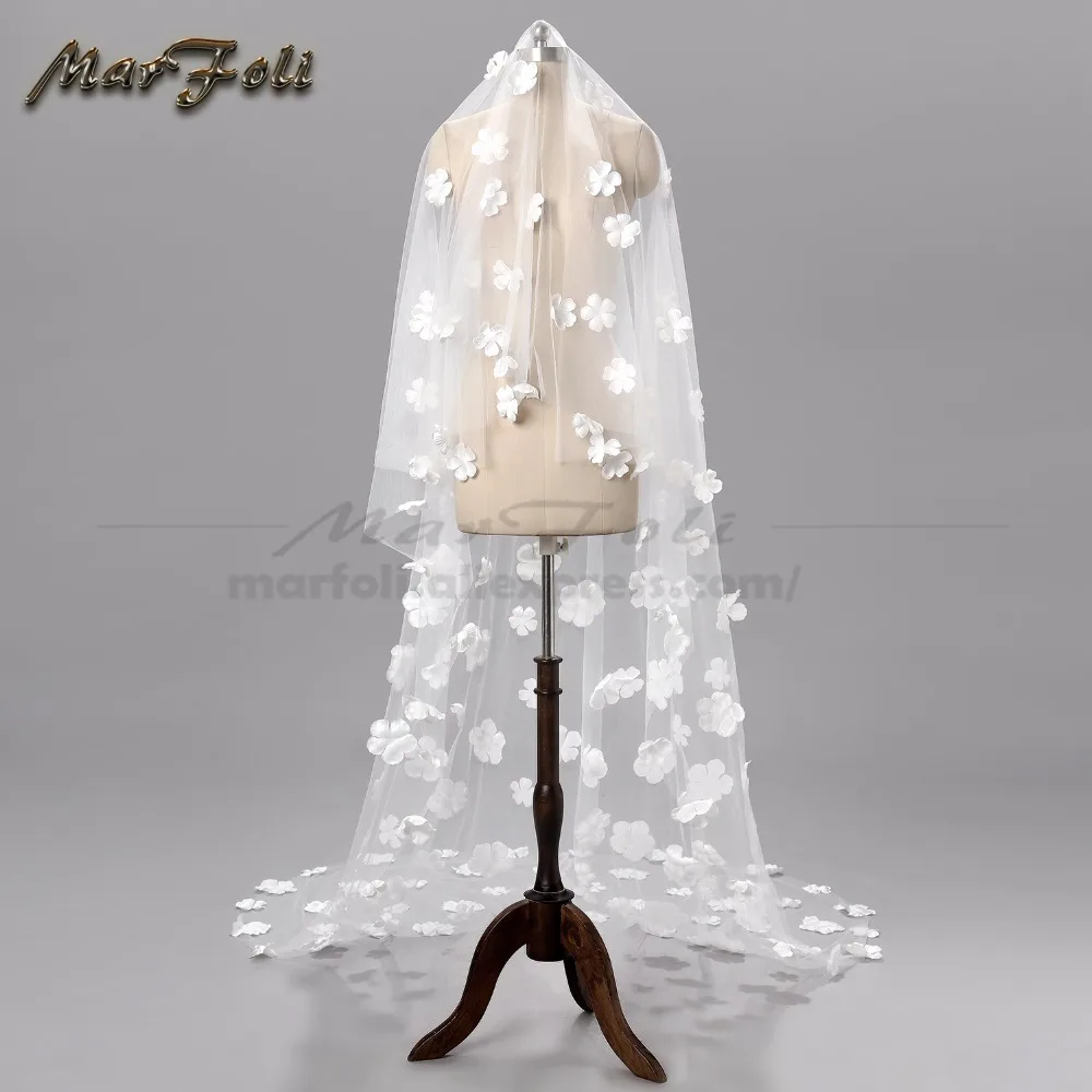 Романтичная вуаль для свадьбы 3 метра с длинным хвостом белого цвета и слоновой