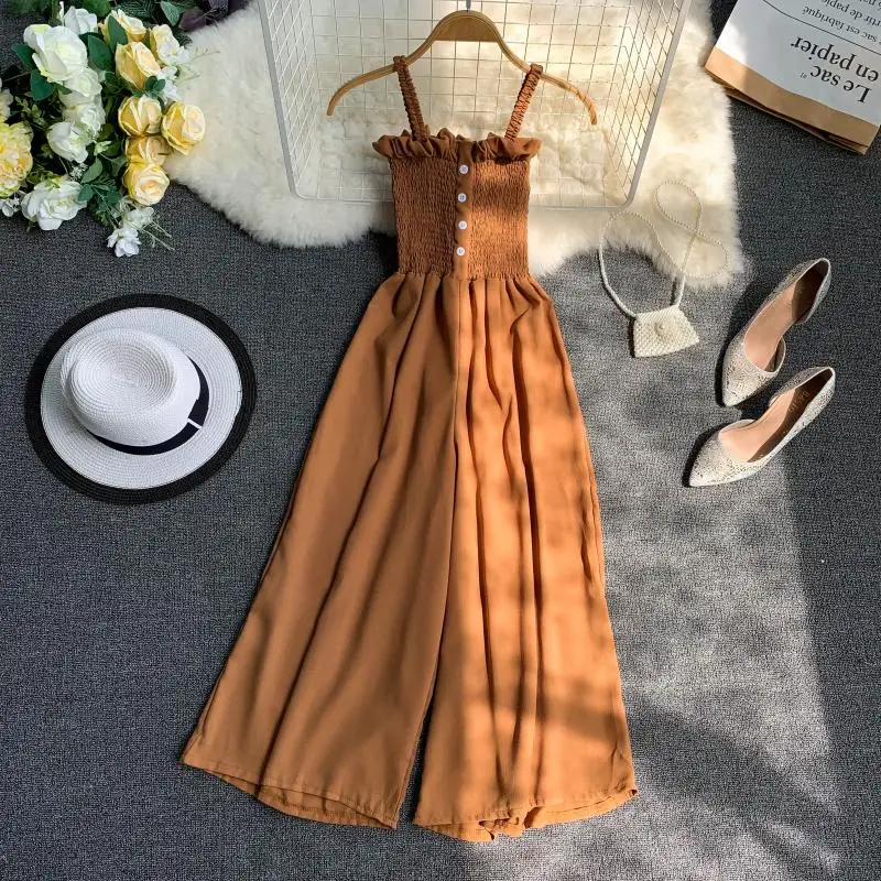 2019 новые модные женские комбинезоны летние деревянные уши Холтер талия тонкие