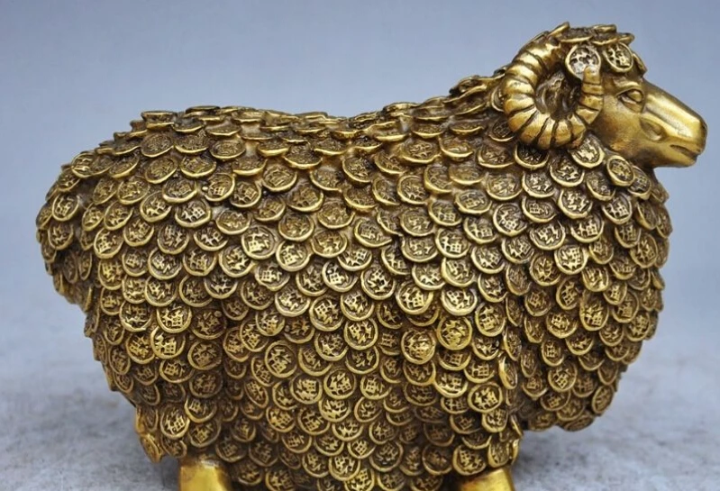 6&quot lucky china fengshui brass wealth money coin sheep goat auspicious statue |